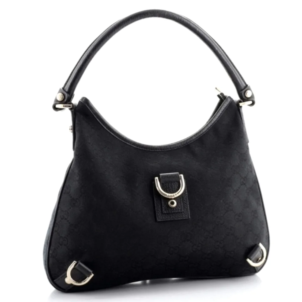 💝 GUCCI GG Abbey Canvas Medium D-Ring Hobo shoulder Bag- Black.